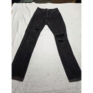 Levis Premium 501 Original Fit Jeans Womens 26x29 Black Button Fly Distressed
